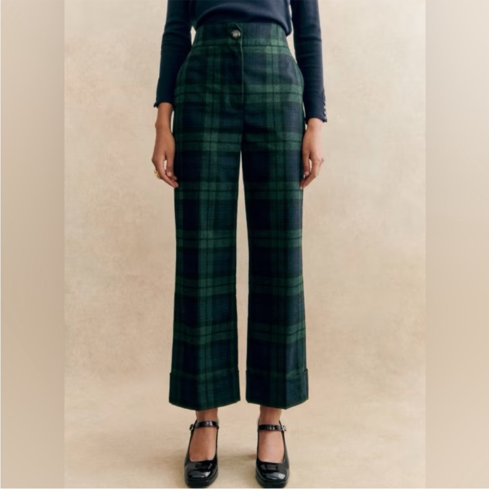 Sézane Green and Black Plaid Pants